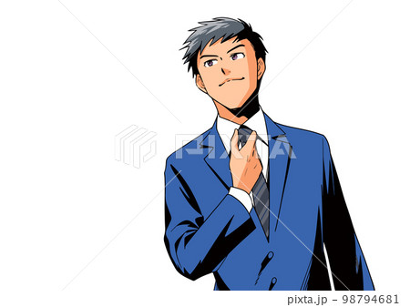 イケメンビジネスマン：ネクタイを直す男性 ネクタイ別色バージョン 98794681