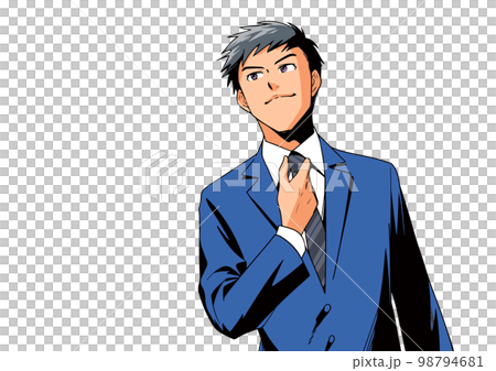 イケメンビジネスマン：ネクタイを直す男性 ネクタイ別色バージョン 98794681