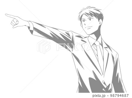 指差す男性 線画・グレーバージョン 98794687