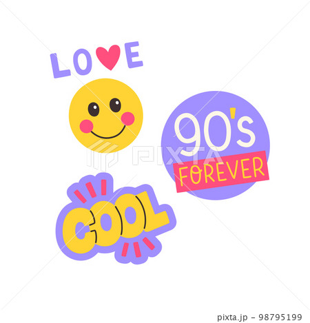 Pop Art Stickers. Collections Of Cute Emoji Smile Badges. Set Of Cool Trendy Patches. 98795199