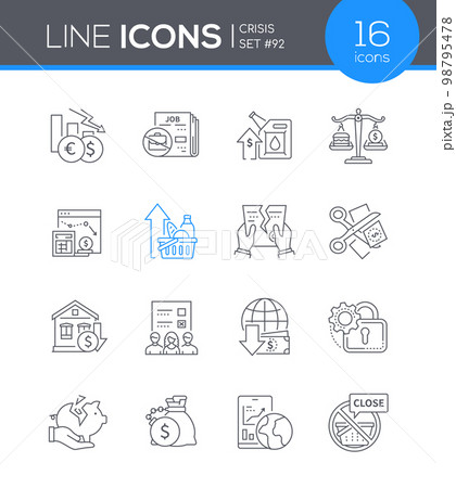 Finance and career crisis - line design style icons set 98795478
