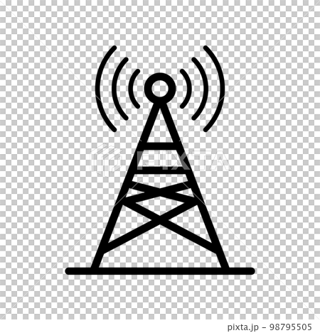 放送中継局や基地局。電波塔のアイコン。ベクター。 98795505