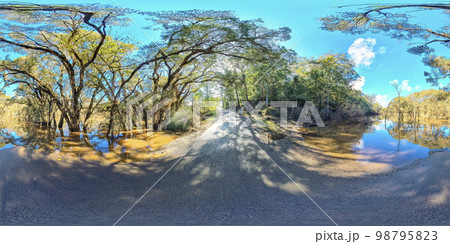 Spherical photograph of flooding in Blundells Creek near the Hawkesbury River in Australia 98795823