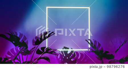 Tropical monstera leaves with neon light - 3D 98796276