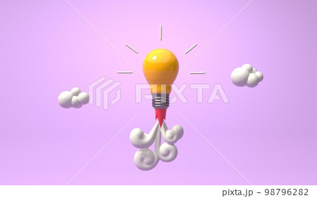 Light bulb flying to the sky like a rocket - 3D 98796282