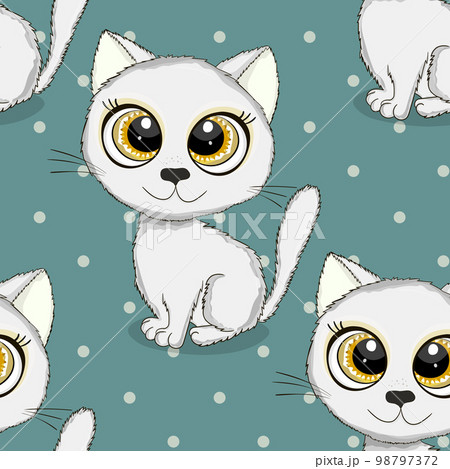Seamless pattern with cute kitten print. Different scandy cats on color background. Scandinavian style illustration for kids. Vector illustration for fabric, textile, wallpaper, home clothing, pajama 98797372