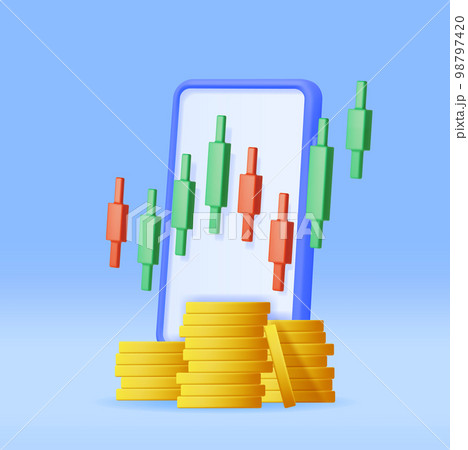  Foto zu 3D Growth Stock Diagram on Mobile Phoneのイラスト素材 [98797420] - PIXTA 