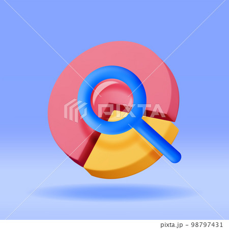 3D Pie Diagram with Magnifying Glass 98797431