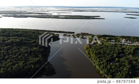 Nature on the Amur River in Russia. Aerial view. 98797568