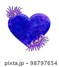 Blue Heart With Crocuses. Hand Drawn Illustration. Wedding Concept 98797654