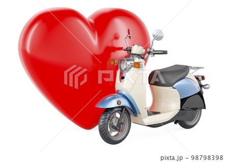 Motor scooter, moped with red heart, 3D rendering 98798398