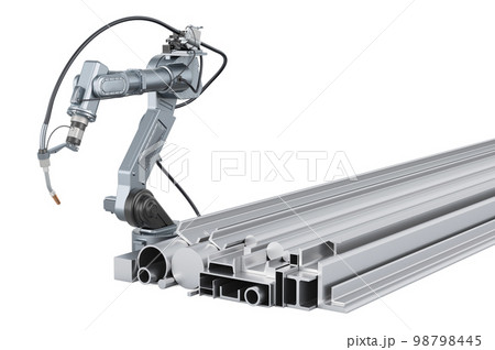 Rolled Metal Products with robot welding, 3D rendering 98798445