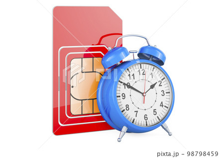Sim card with alarm clock, 3D rendering 98798459