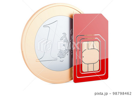 Sim card with euro coin, 3D rendering 98798462