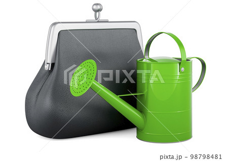 Watering can with coin purse, 3D rendering Watering can with coin purse, 3D rendering 98798481