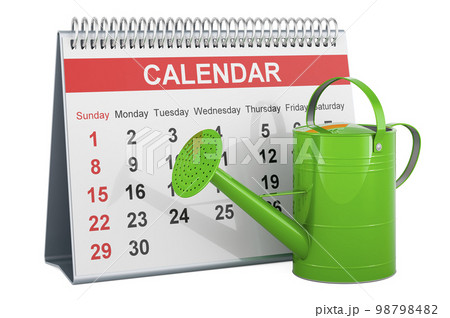 Watering can with desk calendar, 3D rendering 98798482