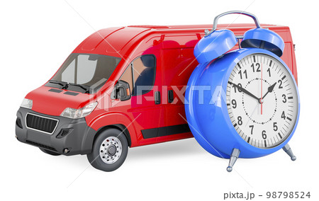 Commercial delivery van with alarm clock, 3D rendering 98798524