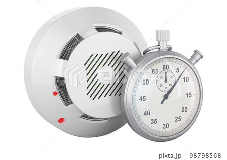 Fire and flame detector with stopwatch, 3D rendering 98798568