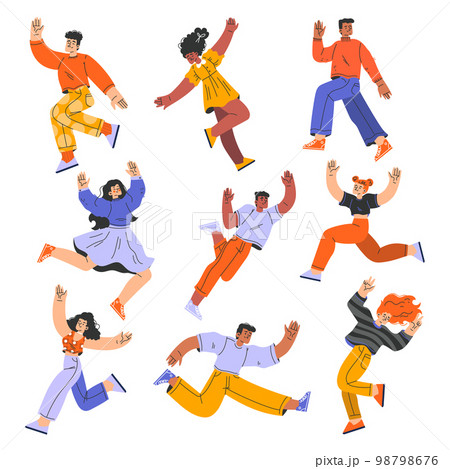 Happy People Characters Rejoicing and Cheering Having Positive Mood Vector Set 98798676