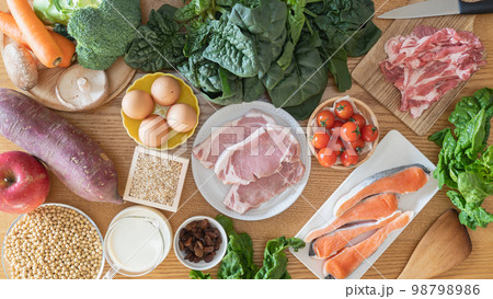 テーブルいっぱいの食材 98798986