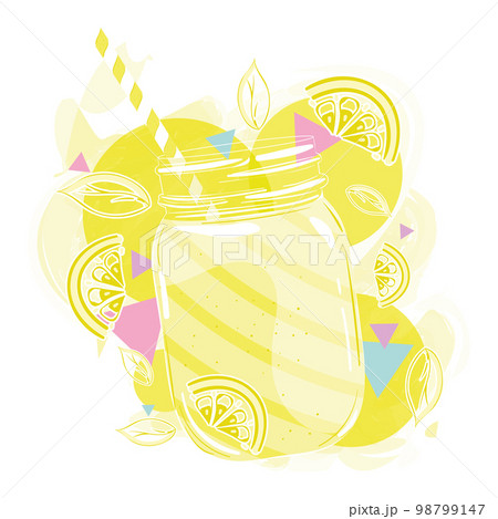 Retro yellow smoothie on jar with lemon fruit Vector Retro yellow smoothie on jar with lemon fruit Vector 98799147