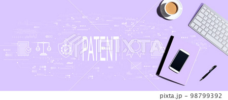 Patent concept with computer keyboard and office items Patent concept with computer keyboard and office items 98799392