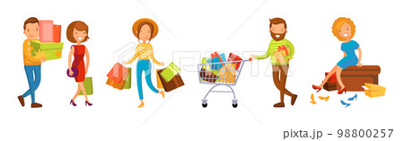 People Characters Shopping Making Purchase in Mall Vector Set People Characters Shopping Making Purchase in Mall Vector Set 98800257