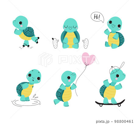 Cute Turtle with Shell and Short Feet Engaged in Different Activity Vector Set Cute Turtle with Shell and Short Feet Engaged in Different Activity Vector Set 98800461