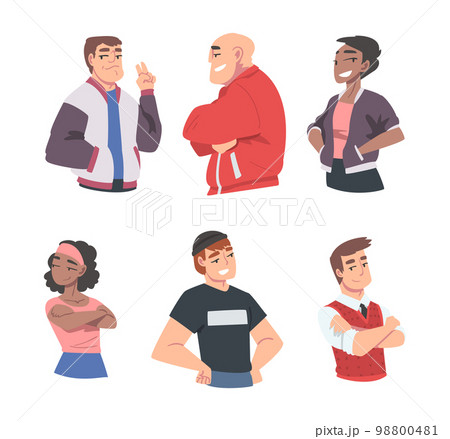 Confident Young Man and Woman Standing with Hands on Hips and Folded Arms Expressing Self Pride Vector Set Confident Young Man and Woman Standing with Hands on Hips and Folded Arms Expressing Self Pride Vector Set 98800481