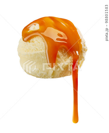 vanilla ice cream with caramel sauce 98801583
