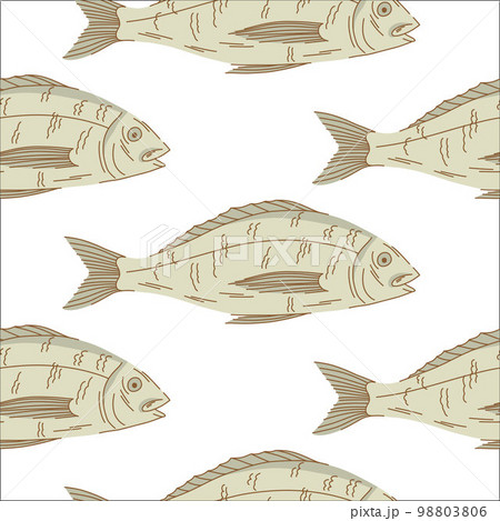 Seamless pattern with sea bass on a white background in flat style. 98803806