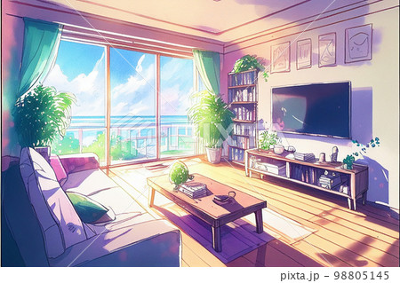 オーシャンビューのリビングルーム　AI画像 98805145