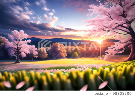 山の中の桜と花畑 山の中の桜と花畑 98805200