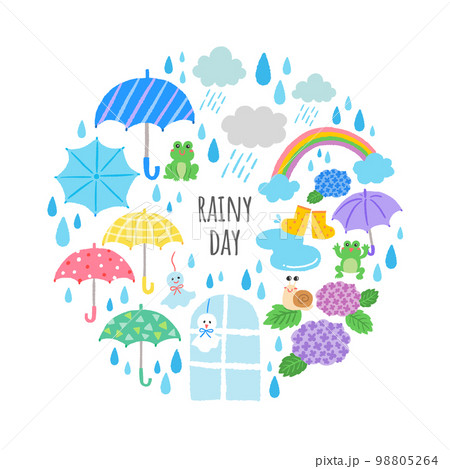 雨の日　梅雨のアイコンイラスト　セット 98805264