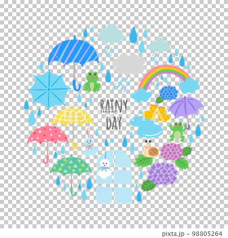 雨の日　梅雨のアイコンイラスト　セット 98805264