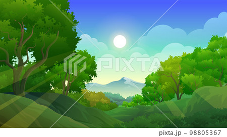 Wild tropical forest with lush, grass and trees vector illustration Wild tropical forest with lush, grass and trees vector illustration 98805367