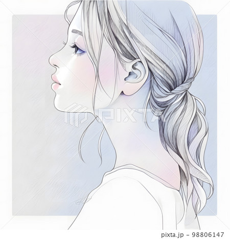 横顔の女性の水彩画イラスト「AI生成画像」 98806147