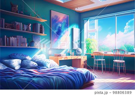 A simple room with a bed and a desk-anime... - Stock Illustration  [102861026] - PIXTA