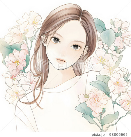 A woman wrapped in beautiful flowers watercolor... - Stock ...