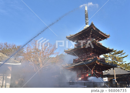消防訓練　文化財防火デー　鶴林寺三重塔への放水 98806735