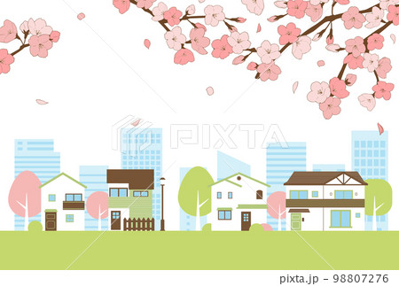 背景素材_街並み_桜 98807276