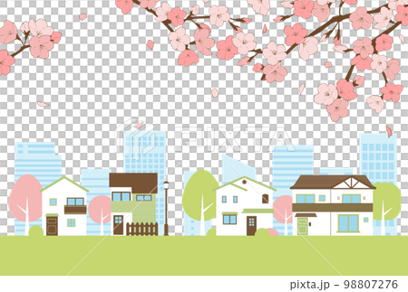 背景素材_街並み_桜 98807276