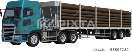 特定メーカーをイメージさせないオリジナル大型トレーラー木材車、切抜き画像イラスト 特定メーカーをイメージさせないオリジナル大型トレーラー木材車、切抜き画像イラスト 98807286