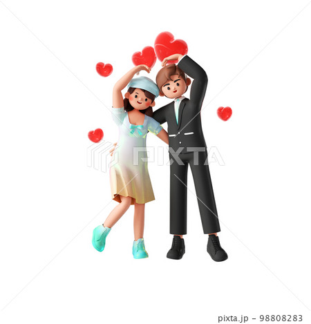 バレンタイン カップルの漫画のキャラクターの 3 D レンダリング バレンタイン カップルの漫画のキャラクターの 3 D レンダリング 98808283