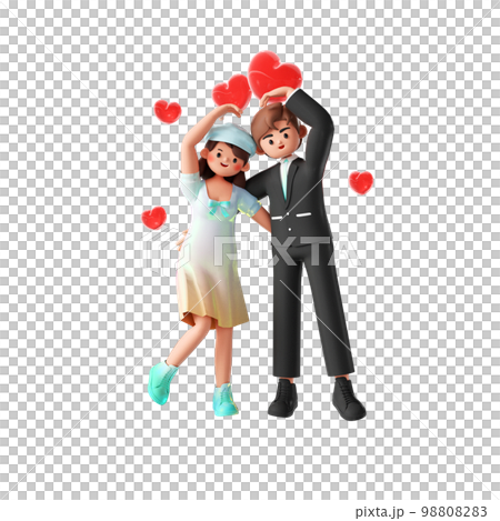 情人節情侶卡通人物的 3D 渲染 情人節情侶卡通人物的 3D 渲染 98808283