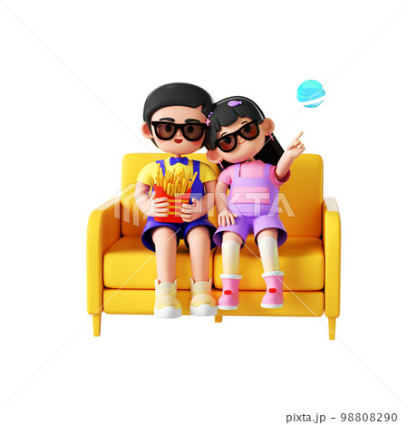 バレンタイン カップルの漫画のキャラクターの 3 D レンダリング バレンタイン カップルの漫画のキャラクターの 3 D レンダリング 98808290