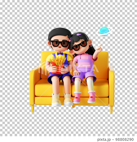 バレンタイン カップルの漫画のキャラクターの 3 D レンダリング バレンタイン カップルの漫画のキャラクターの 3 D レンダリング 98808290