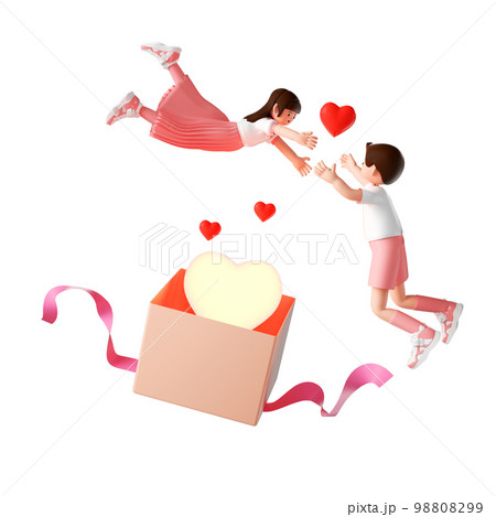 バレンタイン カップルの漫画のキャラクターの 3 D レンダリング 98808299