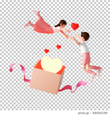 バレンタイン カップルの漫画のキャラクターの 3 D レンダリング 98808299