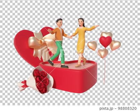 情人節情侶卡通人物的 3D 渲染 情人節情侶卡通人物的 3D 渲染 98808320